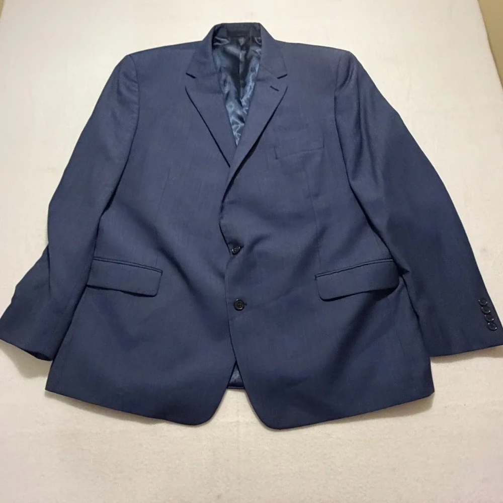 Lauren Ralph Lauren Mens Blue Wool Blend 2-Button Blazer Sport Coat 50L Long